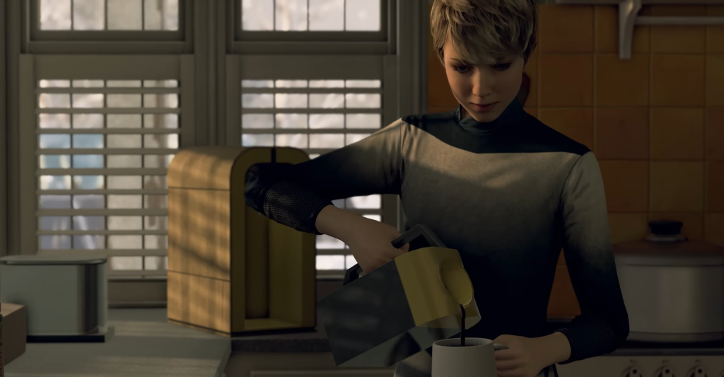 Woman pouring coffee into mug in kitchen