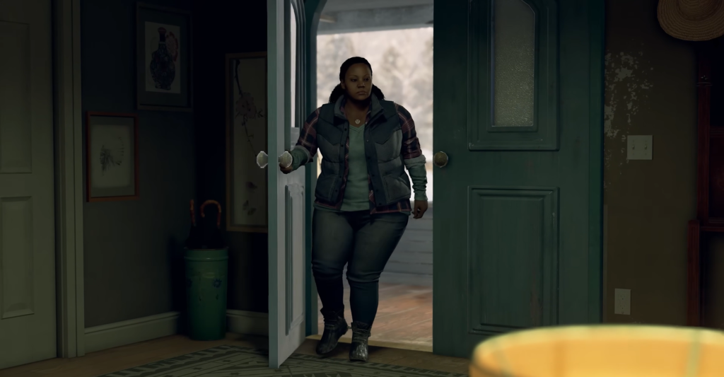 Woman opening front door inside house entryway