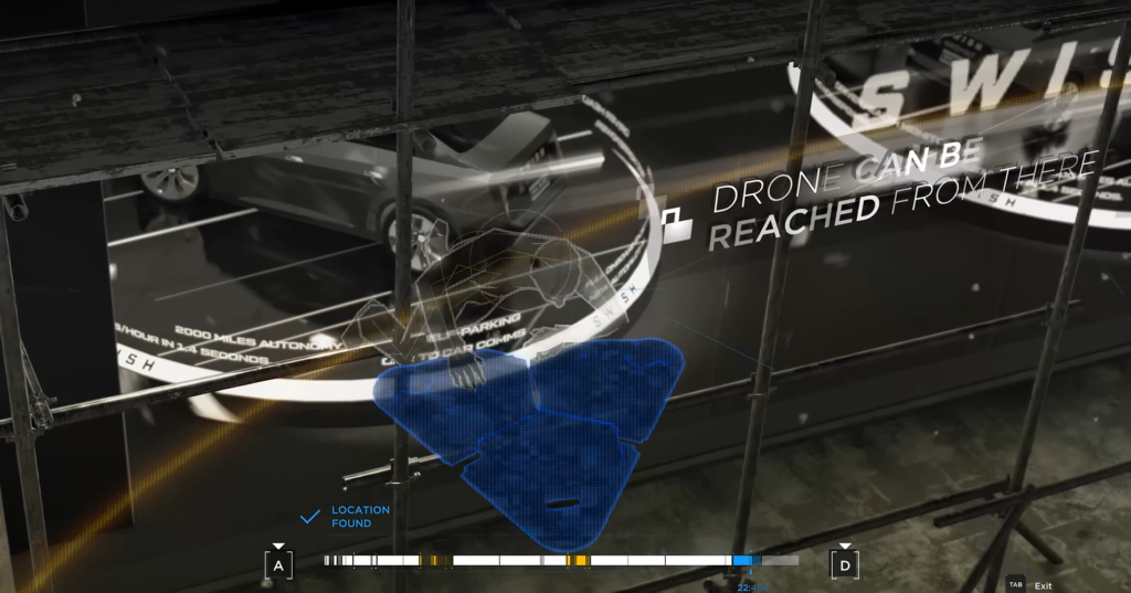 Drone scanning car in futuristic interface display