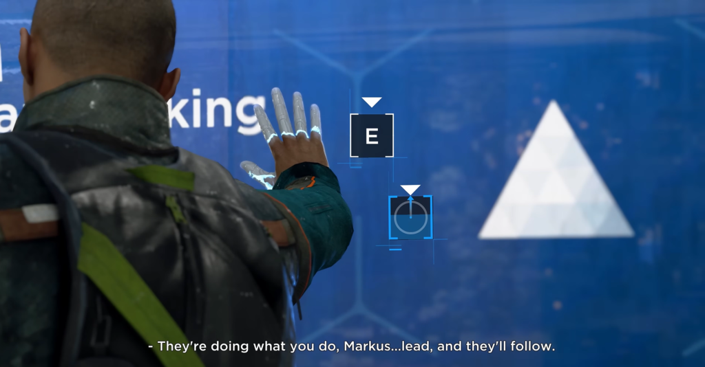 Markus from Detroit: Become Human touches blue interface