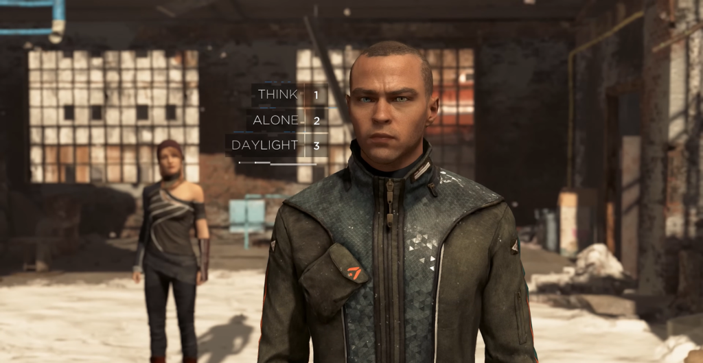 Markus from Detroit Become Human standing in warehouse