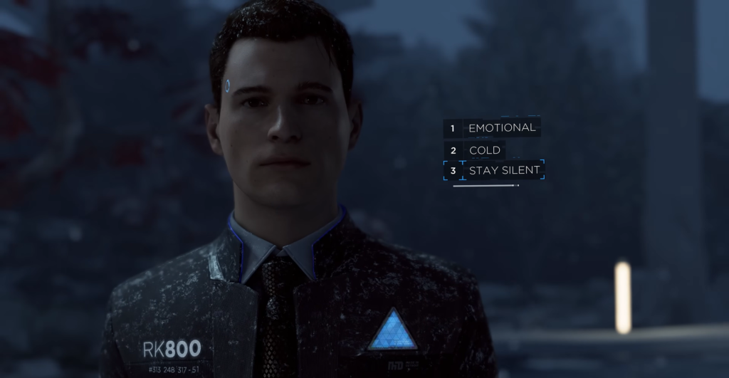 Connor from Detroit: Become Human stands in snow