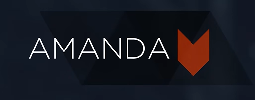 Amanda text beside orange chevron logo on dark background
