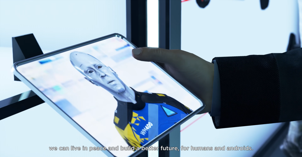 Markus Detroit Become Human speaking on tablet indoors