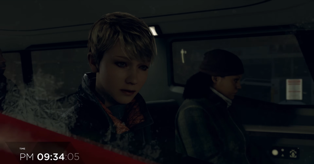 Kara from Detroit: Become Human riding bus at night