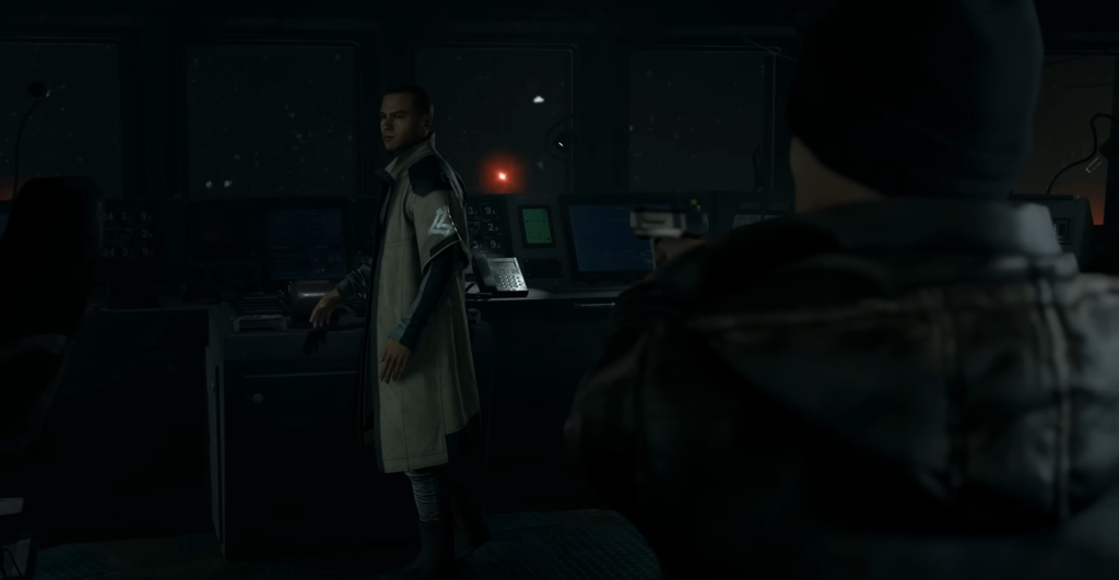 Connor from Detroit: Become Human faces gun in control room