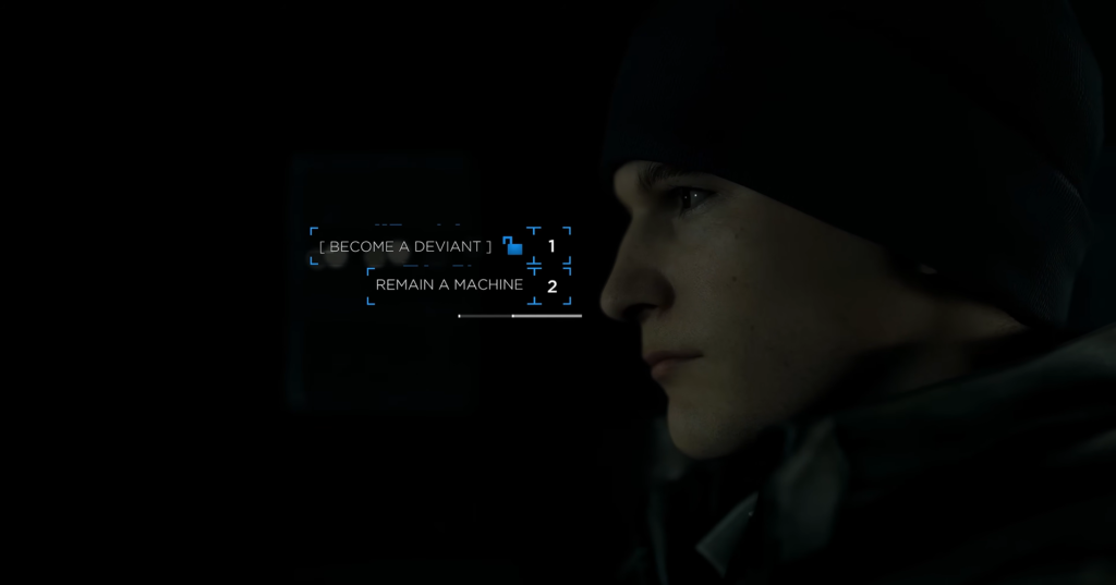Detroit: Become Human character faces choice menu in dark