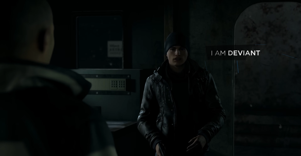 Detroit: Become Human character stands in dark room