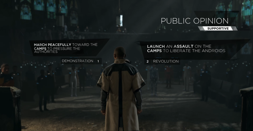Markus faces crowd during Detroit: Become Human choice screen
