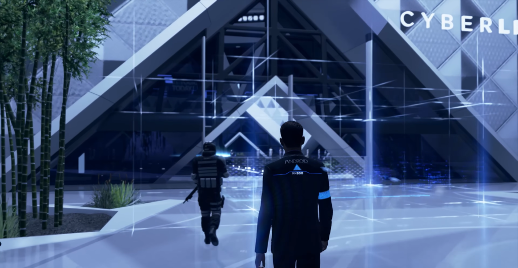 Connor from Detroit: Become Human walking into CyberLife building