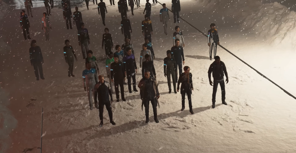 Detroit: Become Human androids standing in snowy street