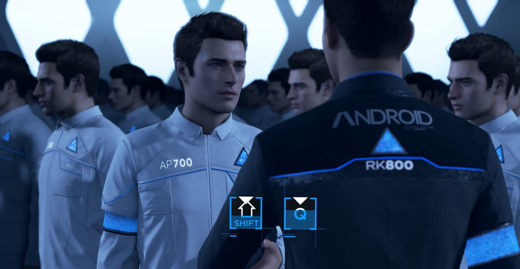 Connor from Detroit: Become Human faces androids indoors