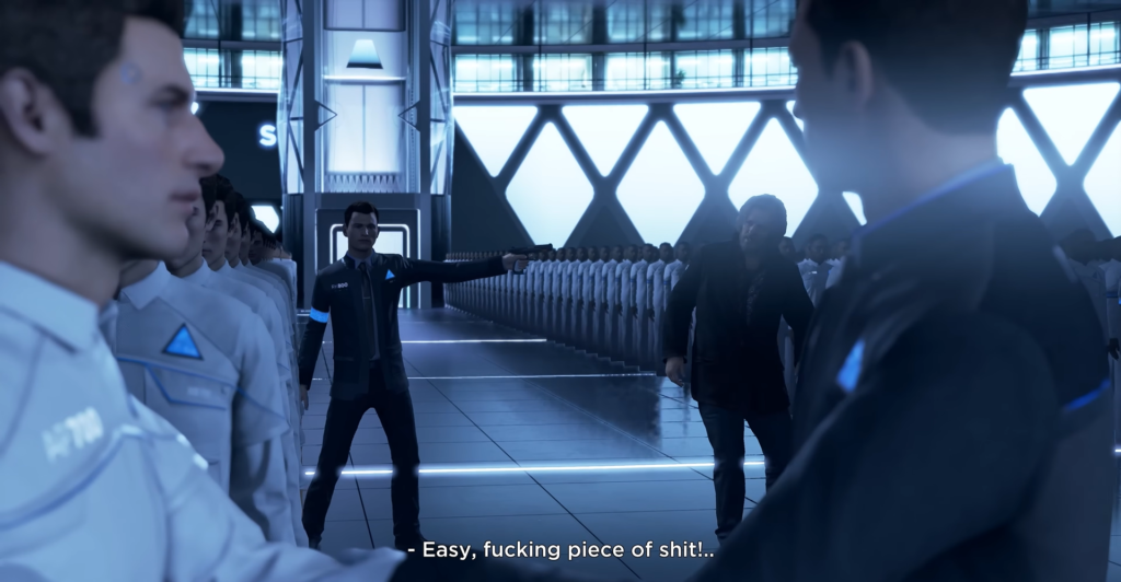 Connor from Detroit: Become Human aims gun in hall