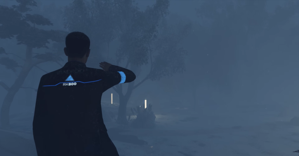 Connor RK800 from Detroit: Become Human walking in foggy forest
