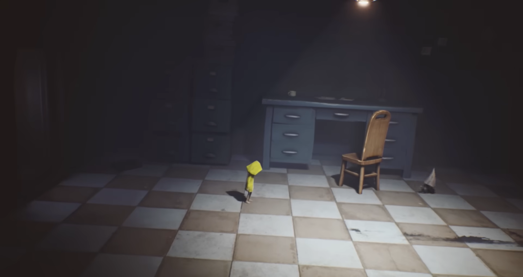 Six from Little Nightmares walking in dark room