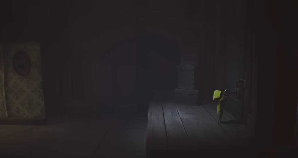 Six from Little Nightmares opening a door indoors