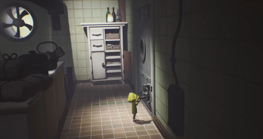 Six from Little Nightmares opens metal door in kitchen