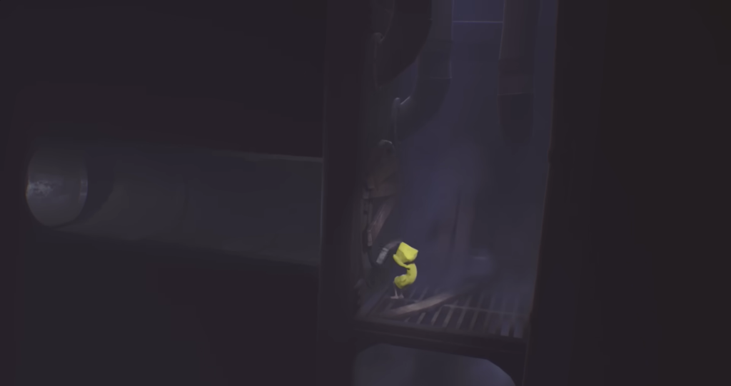 Six from Little Nightmares standing in dark corridor