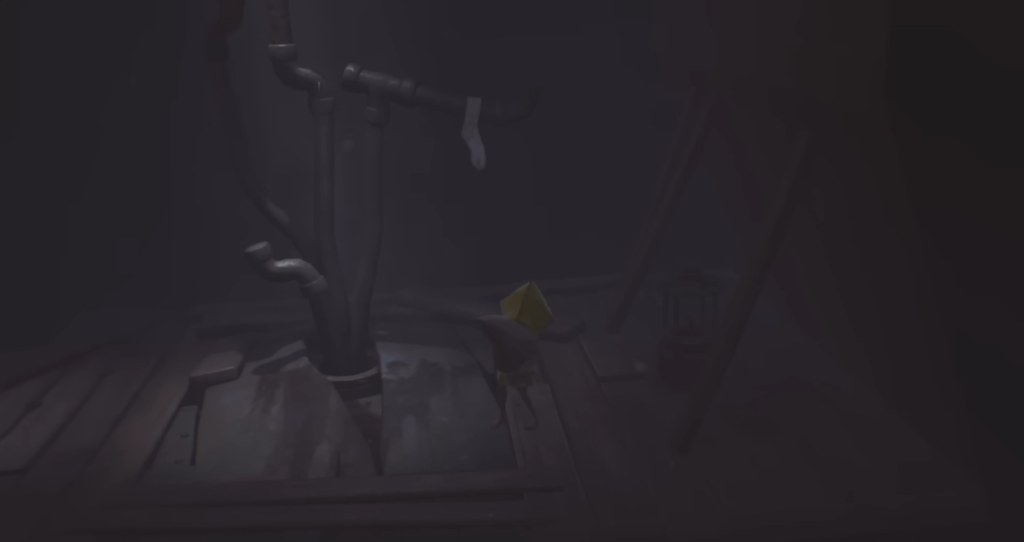 Six from Little Nightmares walking in dark room