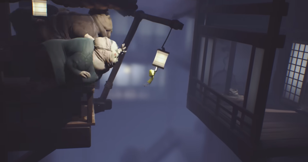 Six from Little Nightmares II jumping between lanterns