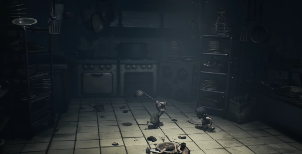 Little Nightmares characters fight in dark kitchen