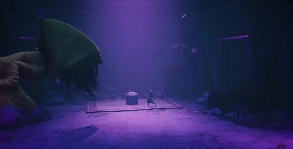 Little Nightmares II Mono stands on rug indoors