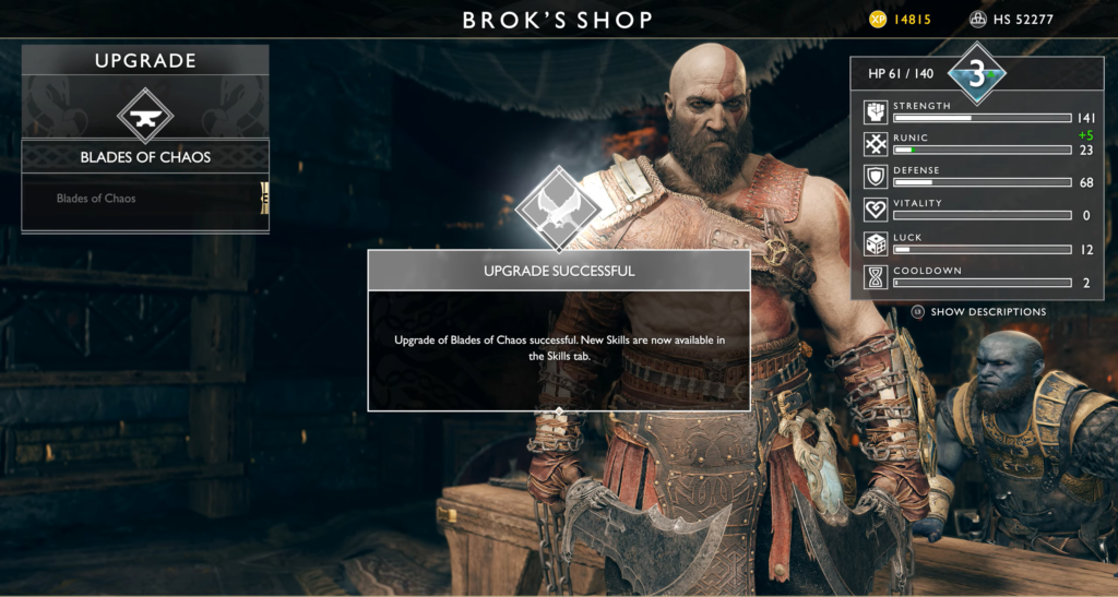 Kratos upgrades Blades of Chaos at Brok's Shop