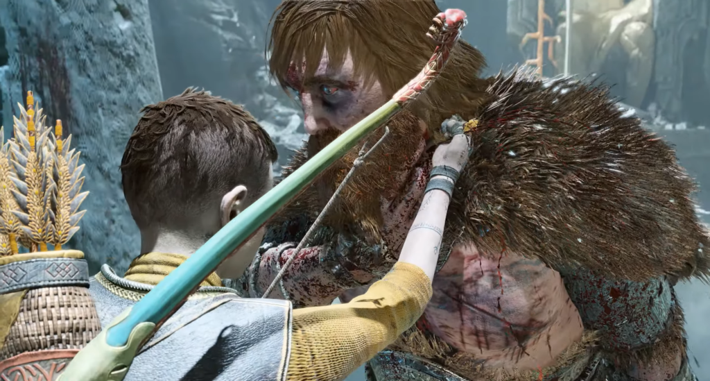 Atreus hugs Thor in God of War Ragnarök