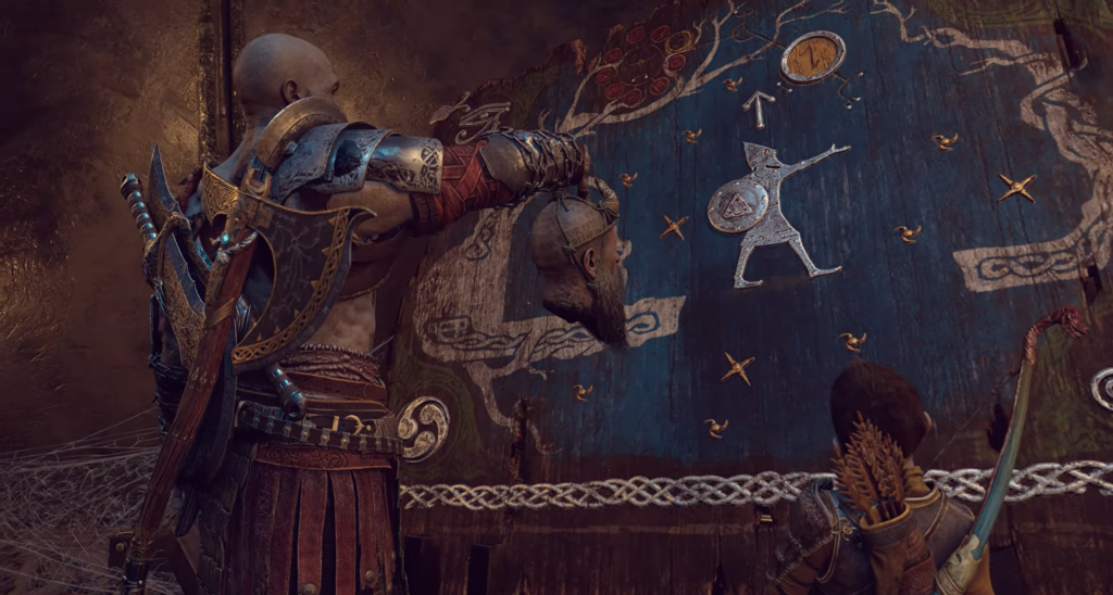 Kratos and Atreus study mural in God of War