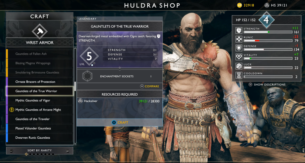 Kratos crafts gauntlets at Huldra Shop in God of War