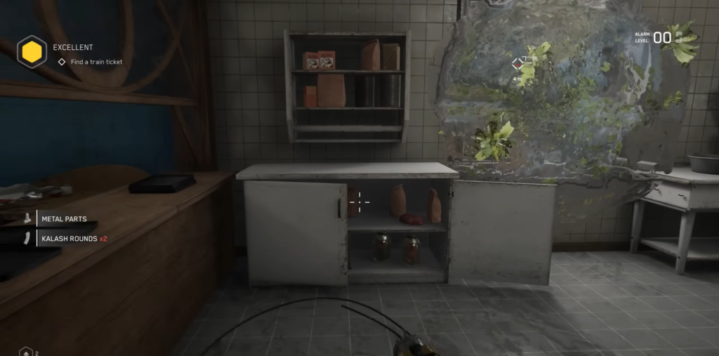 First-person view aiming at open cabinet in room