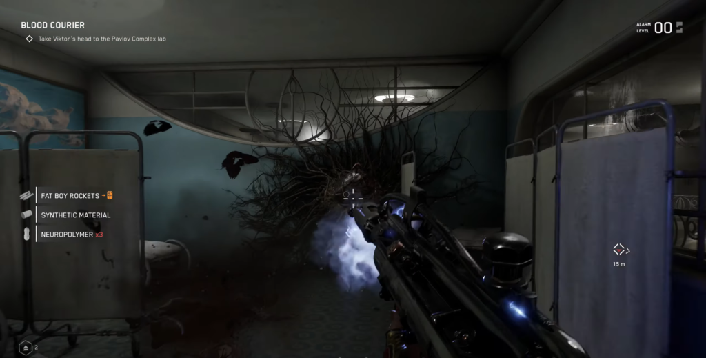 Shooting black creature in hospital room in Atomic Heart