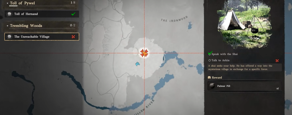 Quest map marker on Ironwood region map screen