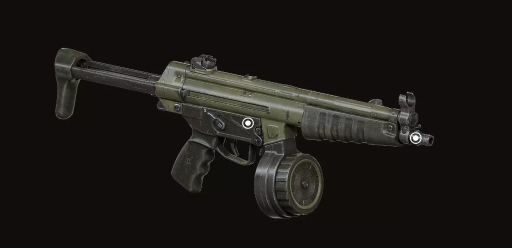 Green submachine gun on black background