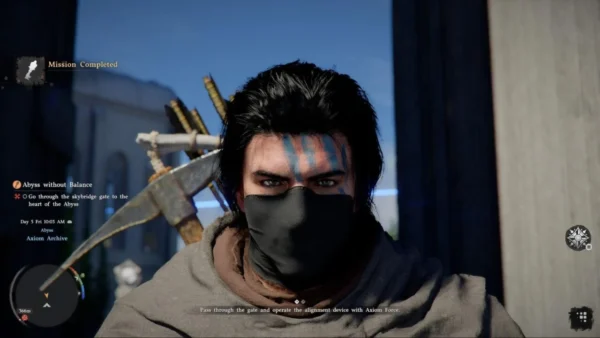 Masked character with blue face paint in game UI