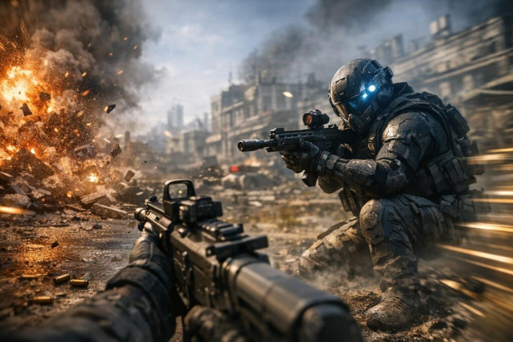 Soldier in explosive battle