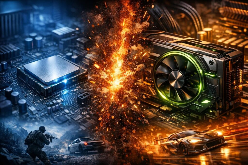 Gaming hardware explosion theme