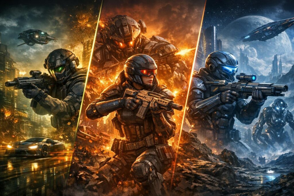 Futuristic soldiers in action